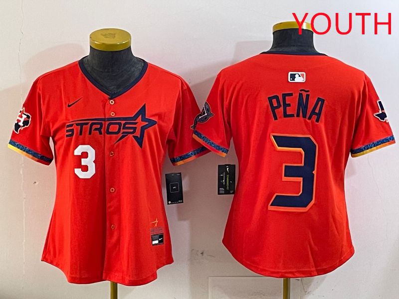Youth Houston Astros 3 Pena Orange Fourth generation Joint Name Nike 2025 MLB Jersey style 2